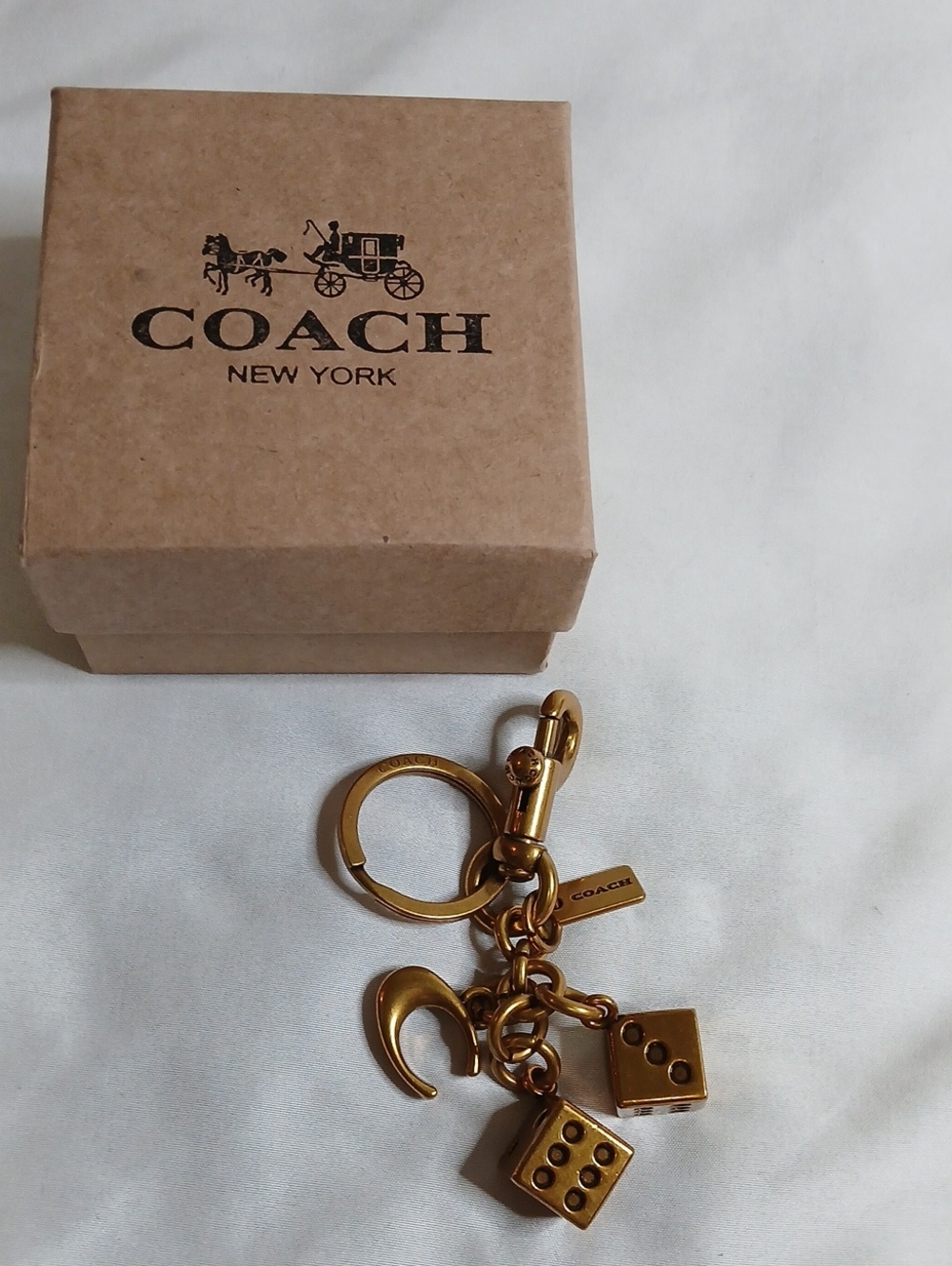 Coach Brass Dice And Logo Keychain